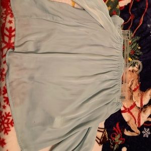 Blue silk off the shoulder long sleeve